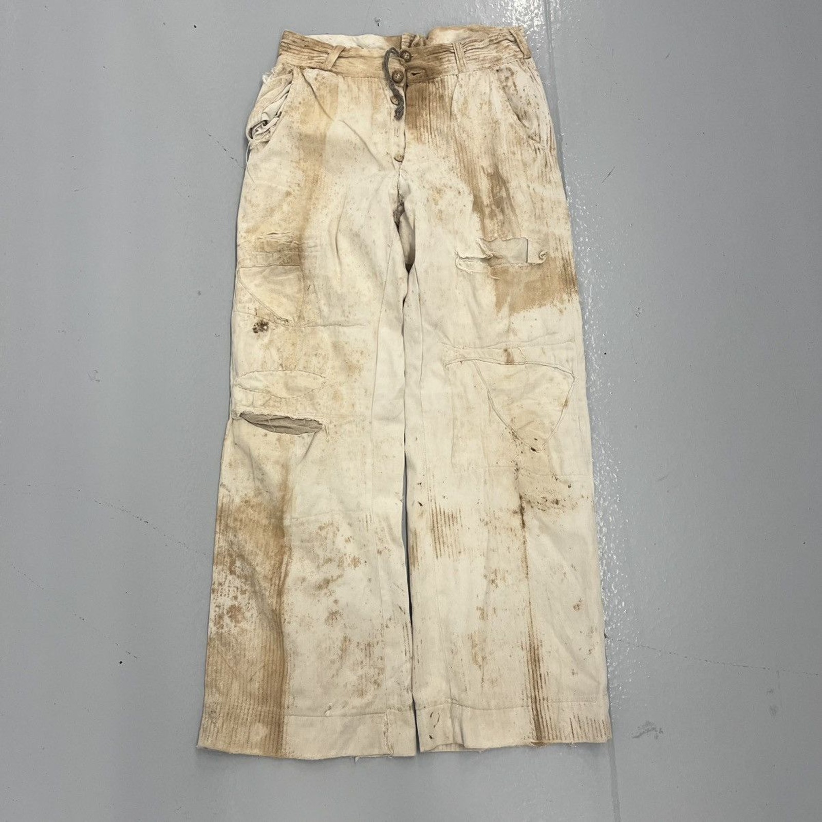 Vintage 30s White Double Button Cotton Wide Leg Pants 28x29